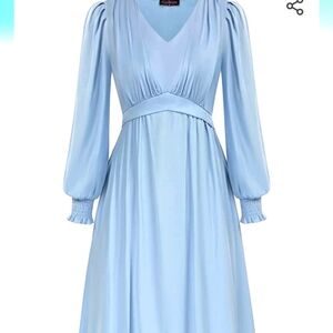 Women's Vintage Victorian Dress V Neck Lantern Sleeve Ruched Ruffle